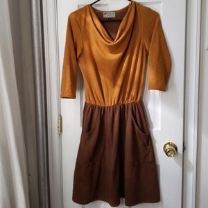 Handmade Field Day Dress Mustard and Brown sz S